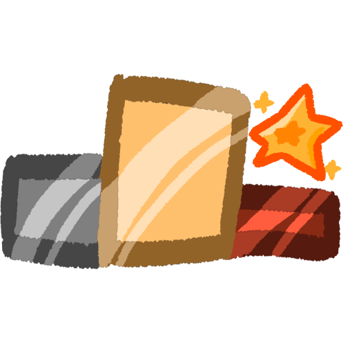 A set of three metallic rectangles side by side of varying heights. The left rectangle is silver with a darker silver outline, the middle is gold with a darker gold outline, and the right is bronze colored with a darker bronze outline. The bronze rectangle has a star above it.